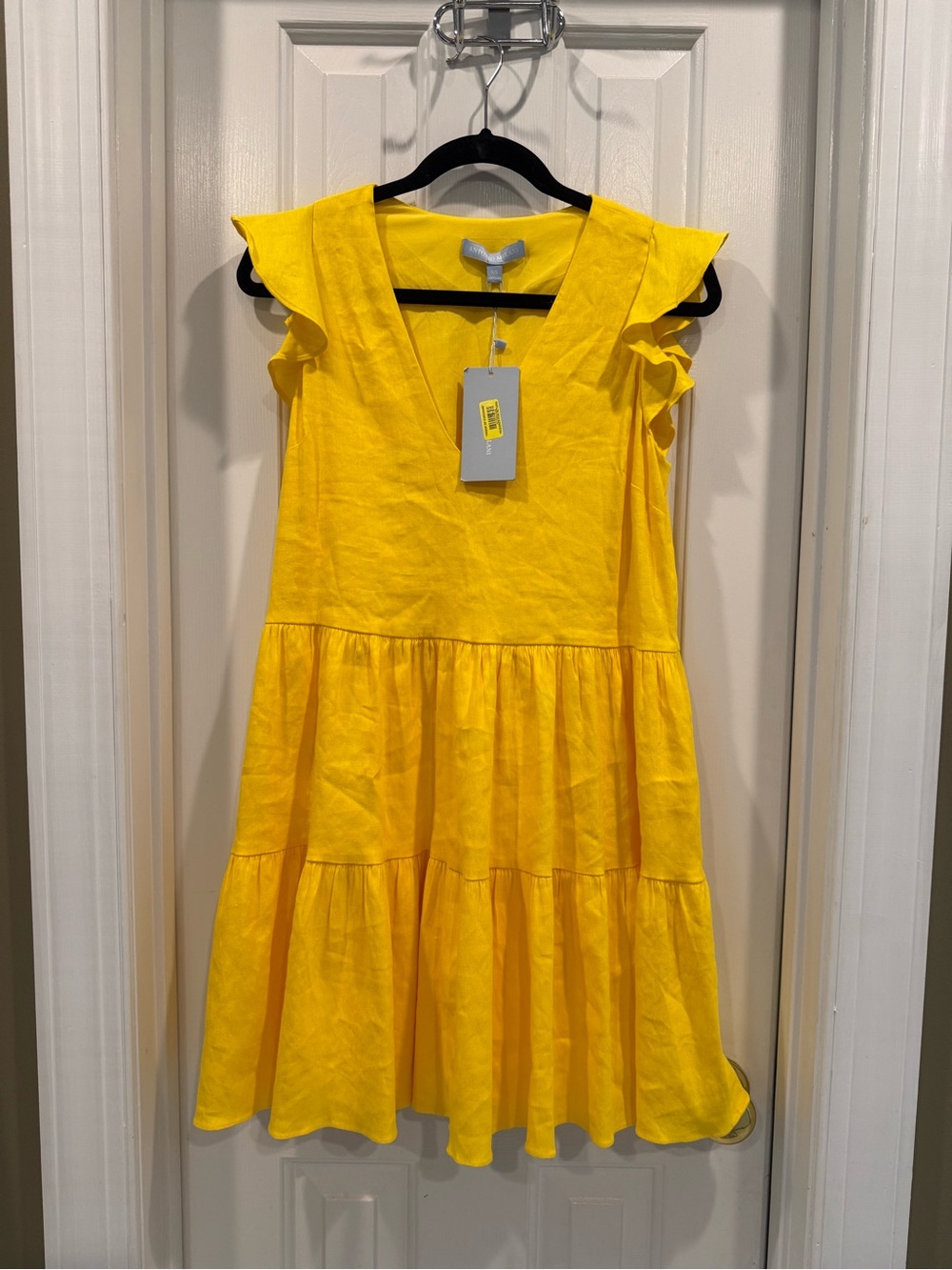 ANTONIO MELANI Bright Yellow Ruffle Sleeve Mini Dress